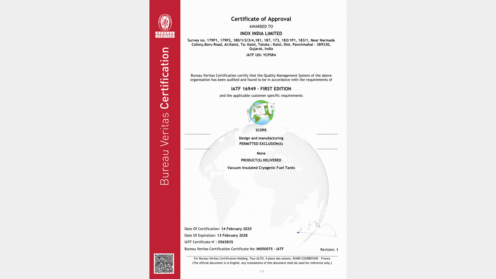 INOX India becomes first Indian company to receive IATF 16949 Certification for Cryogenic Fuel Tanks